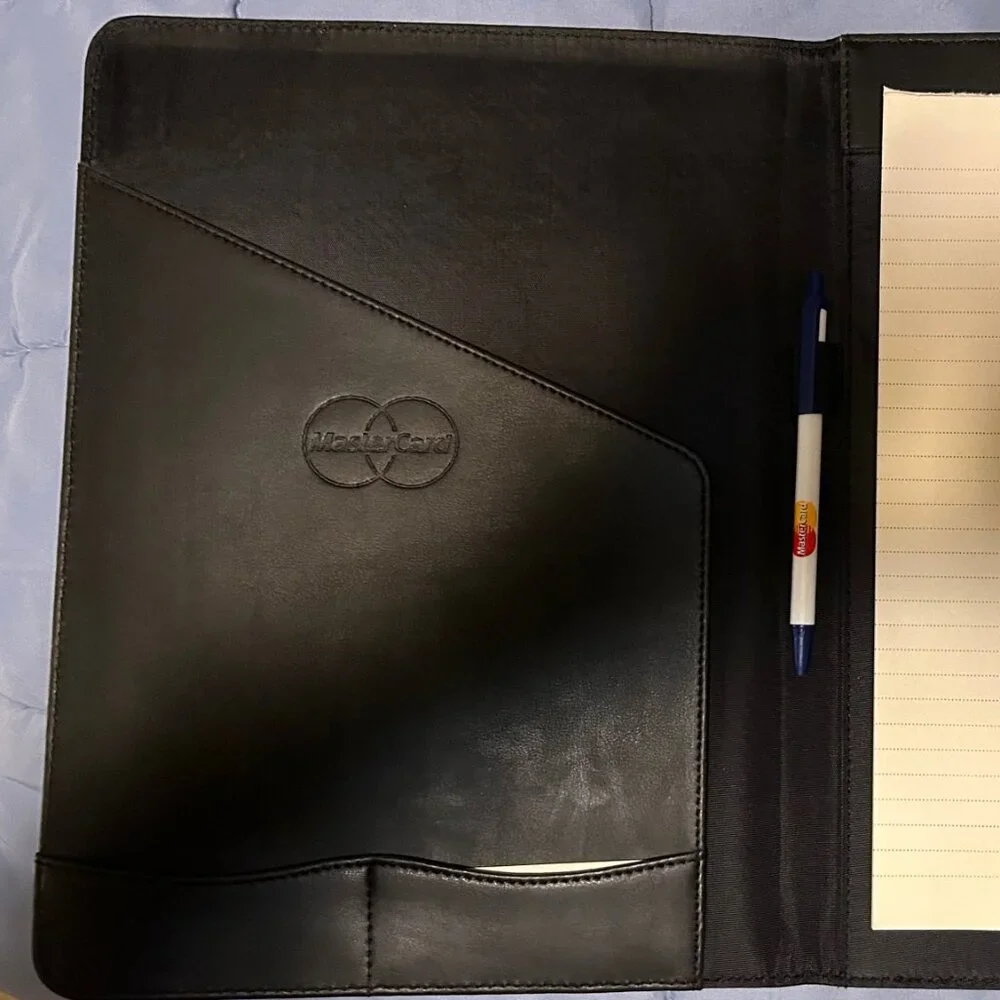 Black Folio Notepad Portfolio Organizer with Pockets, MasterCard-branded, EUC